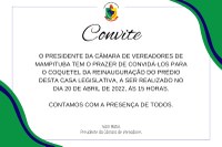 Convite para Reinauguração do Prédio da Casa Legislativa